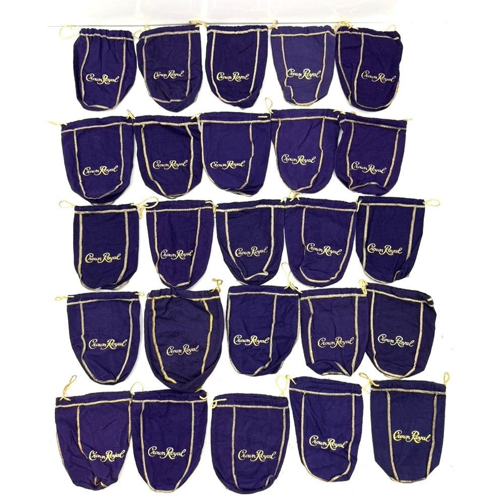 Purple Crown Royal Draw String 71/2" Bags for Collectors or Crafters Lot of 25